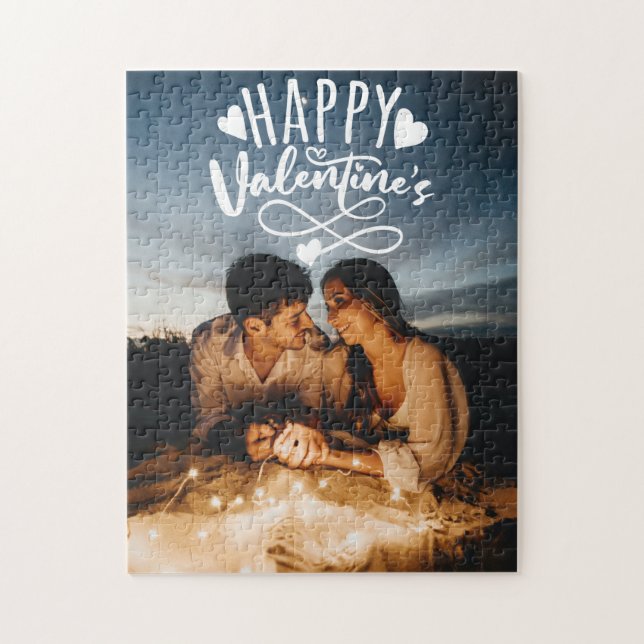 Happy Valentines White Lettering Overlay Photo Jig Jigsaw Puzzle (Vertical)