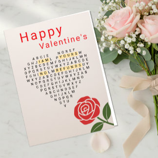Happy Valentine's, Word Puzzle, Heart, Rose Holiday Card