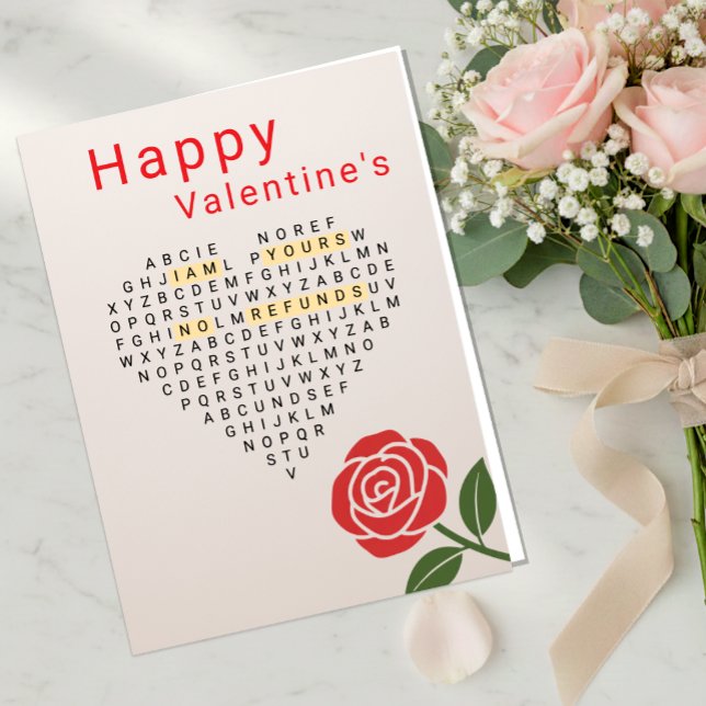 Happy Valentine's, Word Puzzle, Heart, Rose Holiday Card (Word Puzzle Valentine's Card / Rose)