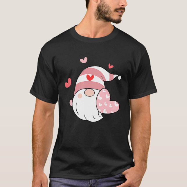 Happy Valentineu2019s Day Gnome with Pink Heart T-Shirt (Front)