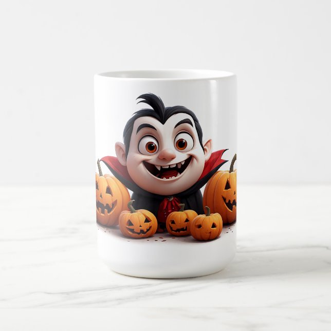 Happy Vampire Boy With Halloween Pumpkins 🎃 Coffee Mug (Center)