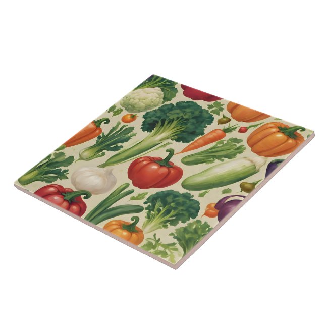 Happy Vegetables Healthy Food Trendy Collection Ceramic Tile (Side)