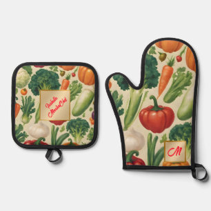 Happy Vegetables Healthy Food Trendy Collection Oven Mitt & Pot Holder Set
