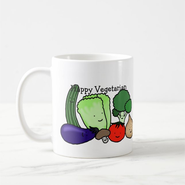 Happy Vegetarian Cute Colourful Vegetables Mug Cup (Left)