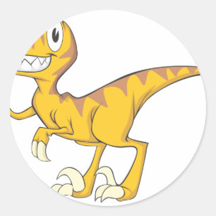 Happy Velociraptor Dinosaur Classic Round Sticker
