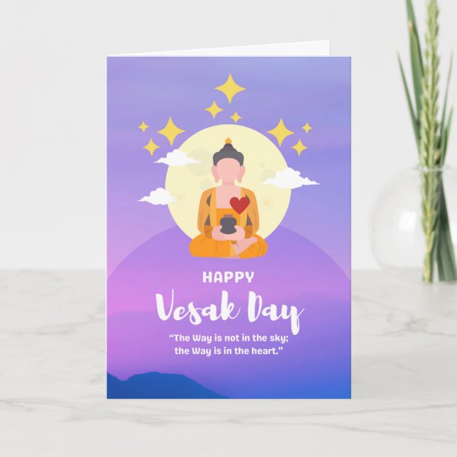 Happy Vesak Day Buddha with Heart in Sky Card (Front)