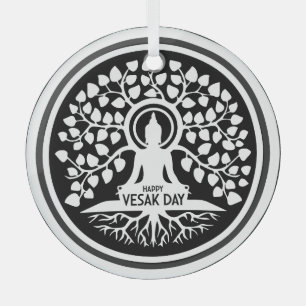 Happy Vesak Day Glass Tree Decoration