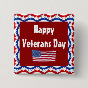 Happy Veterans Day Button w/ Stars and Stripes