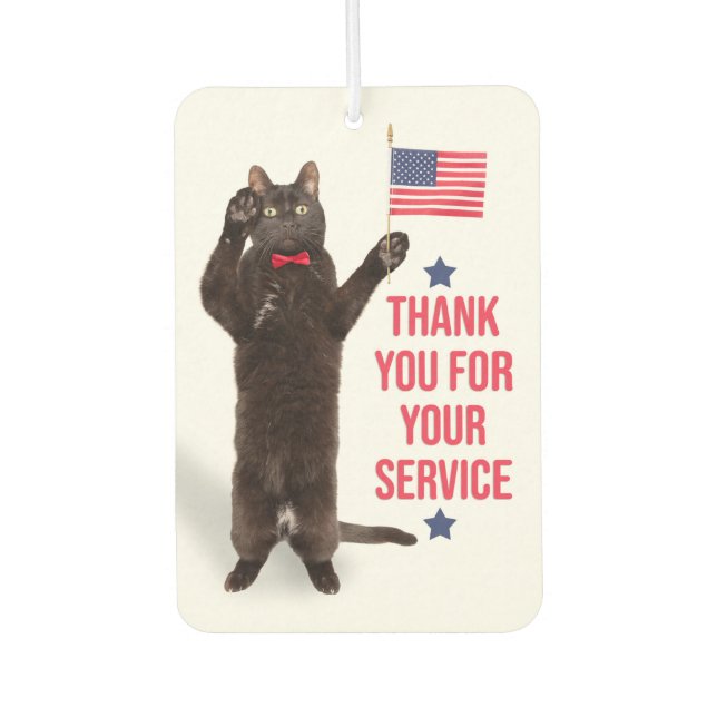 Happy Veterans Day Cat Holding Flag and Saluting Car Air Freshener (Front)