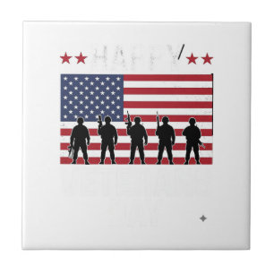 Happy Veterans Day Flag Silhouette Vector Design_1 Ceramic Tile