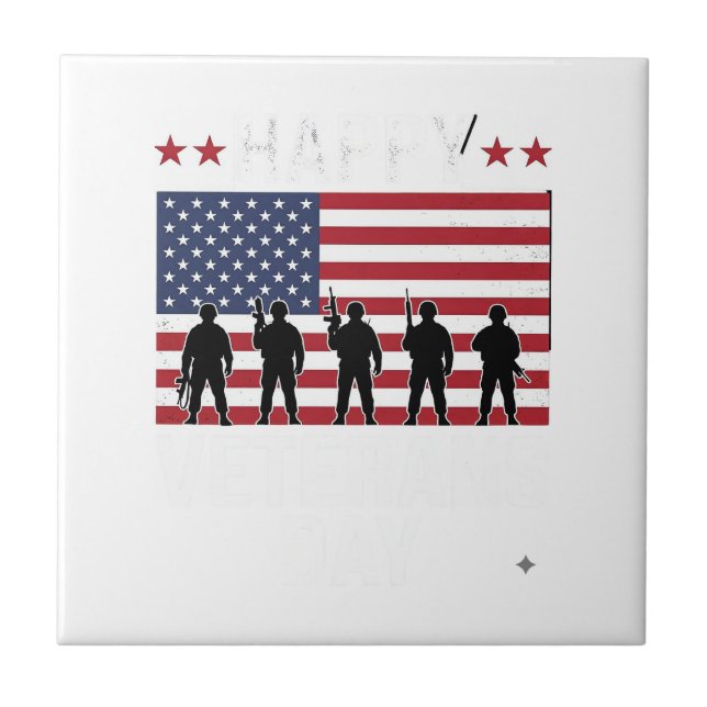 Happy Veterans Day Flag Silhouette Vector Design_1 Ceramic Tile (Front)