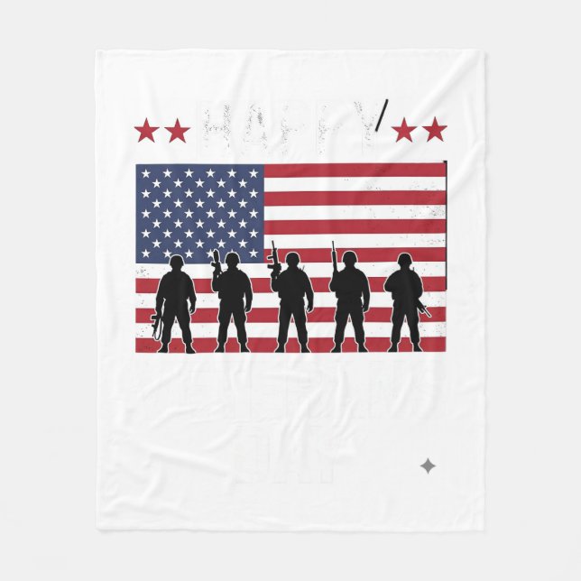 Happy Veterans Day Flag Silhouette Vector Design_1 Fleece Blanket (Front)