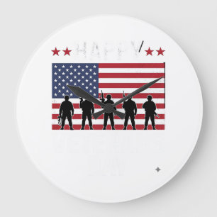 Happy Veterans Day Flag Silhouette Vector Design_1 Large Clock