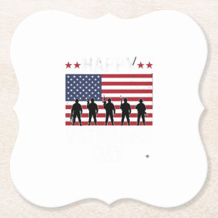 Happy Veterans Day Flag Silhouette Vector Design_1 Paper Coaster