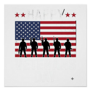 Happy Veterans Day Flag Silhouette Vector Design_1 Poster