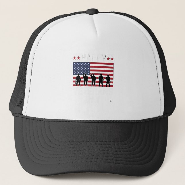 Happy Veterans Day Flag Silhouette Vector Design_1 Trucker Hat (Front)