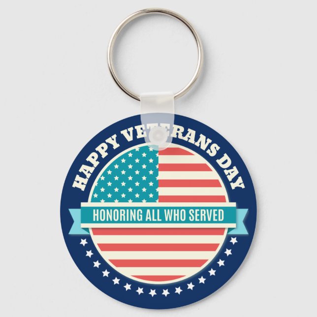 Happy Veterans Day USA flag dark blue background Key Ring (Front)