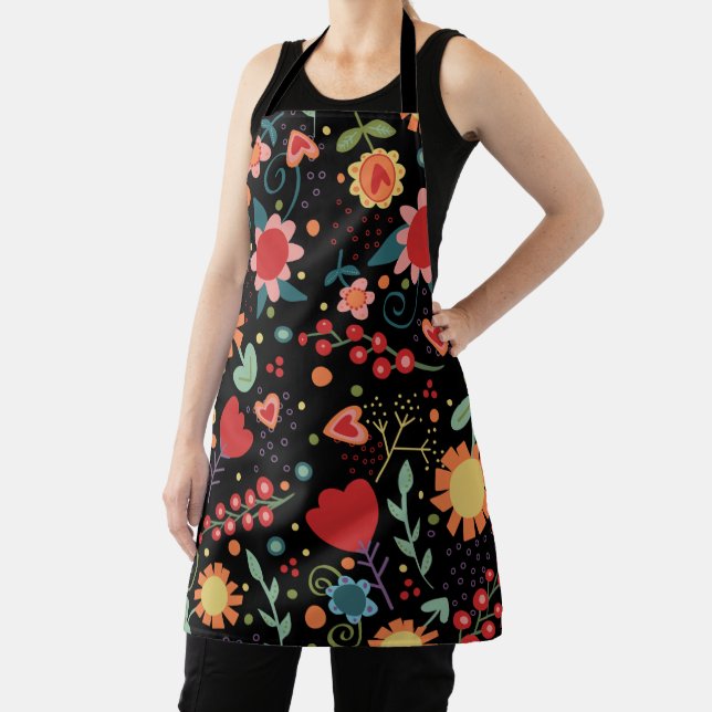 Happy Vibes Cute Floral Hearts Inspirivity apron (Insitu)