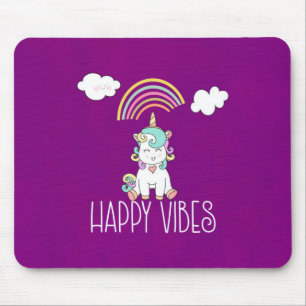 Happy Vibes Cute Smiling Unicorn Mouse Pad