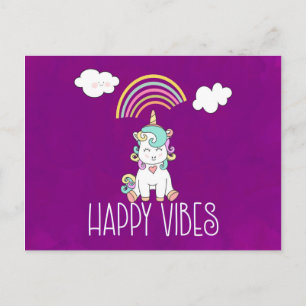Happy Vibes Cute Smiling Unicorn Postcard