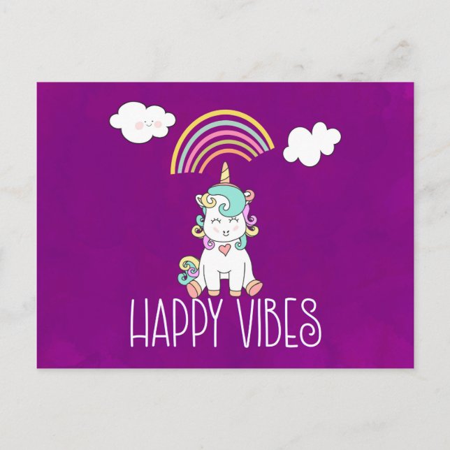 Happy Vibes Cute Smiling Unicorn Postcard (Front)