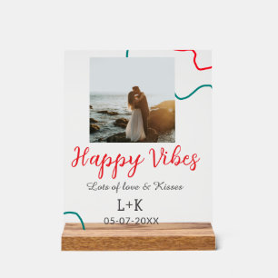 Happy Vibes holiday couple name date wedding red  Acrylic Sign