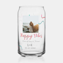 Happy Vibes holiday couple name date wedding red 