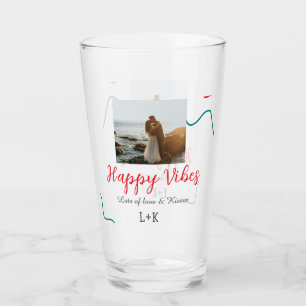 Happy Vibes holiday couple name date wedding red Glass