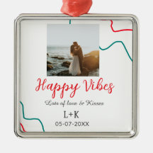 Happy Vibes holiday couple name date wedding red 