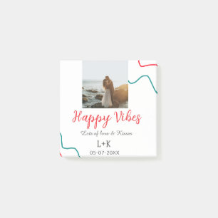Happy Vibes holiday couple name date wedding red Post-it Notes