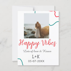 Happy Vibes holiday couple name date wedding red  Postcard