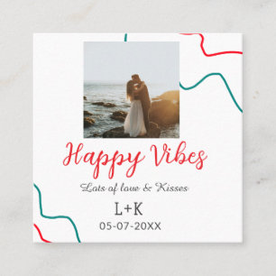 Happy Vibes holiday couple name date wedding red Square Business Card