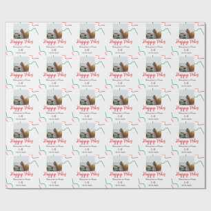 Happy Vibes holiday couple name date wedding red Wrapping Paper