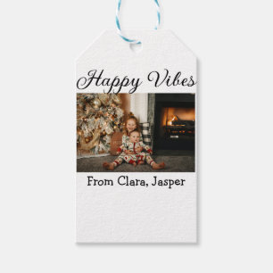 Happy vibes kids family Christmas photo Invitation Gift Tags