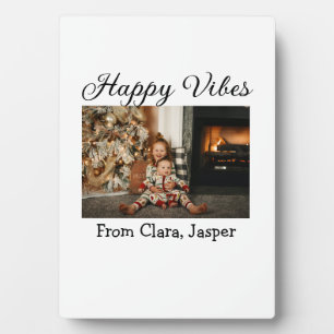Happy vibes kids family Christmas photo Invitation Plaque