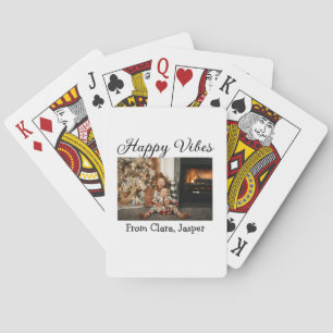 Happy vibes kids family Christmas photo Invitation Playing Cards