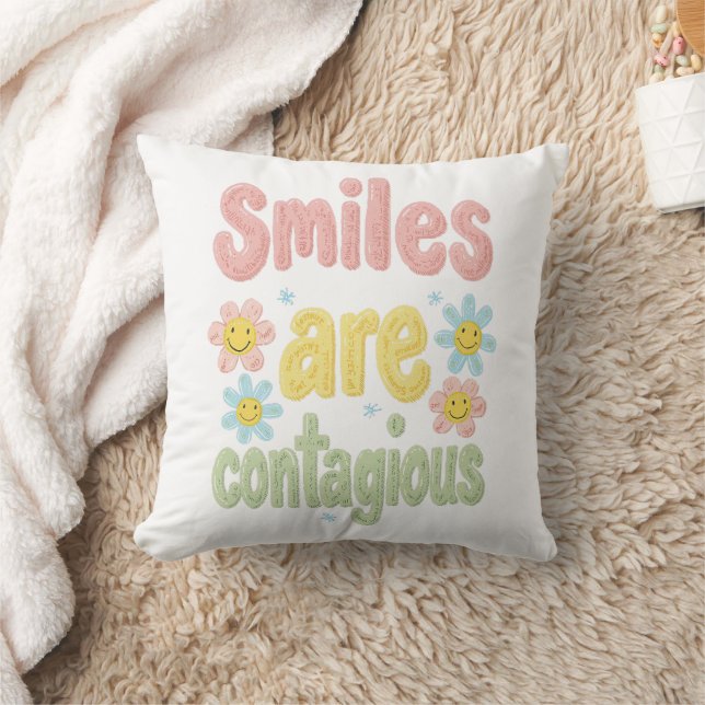 Happy Vibes Retro Smiles Are Contagious Cushion (Blanket)