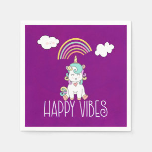 Happy Vibes Typography Awesome Rainbow & Unicorn Napkin