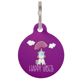 Happy Vibes Typography Awesome Rainbow & Unicorn Pet Tag