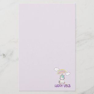 Happy Vibes Typography Cute Smiling Unicorn Stationery
