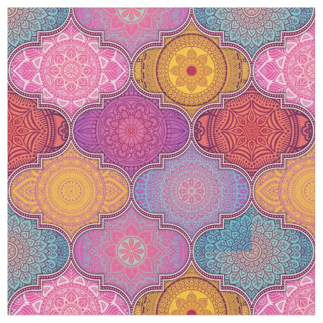 Happy Vibrant Colourful Tribal Bohemian Pattern Fabric (Close Up)