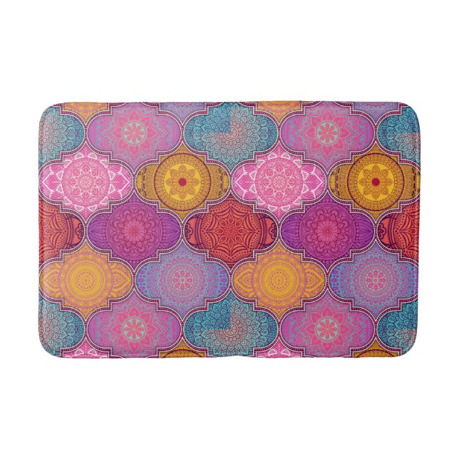 Happy Vibrant Tribal Bohemian Bath Mat (Front)