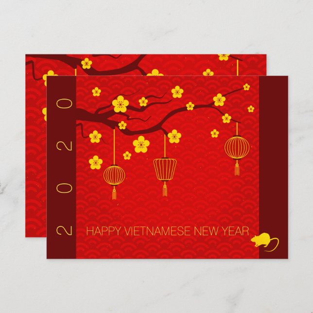 Happy Vietnamese Rat New Year 2020 Blossoms HP Announcement Postcard (Front/Back)