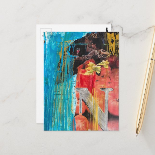 Happy Vintage Couple Date Night and Drinks Postcard (Front/Back In Situ)