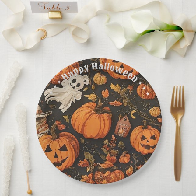 Happy Vintage Halloween Collection Paper Plate (Wedding)