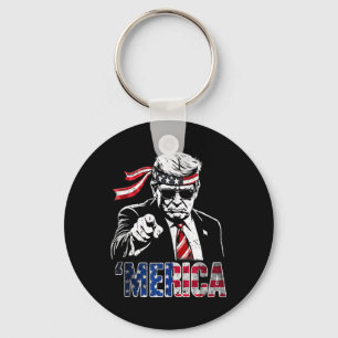 Happy Vintage Trump 4th Of July Patriotic Merica A Key Ring