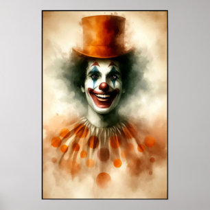 Happy Vintage Watercolor Clown With a Joyful Grin Poster