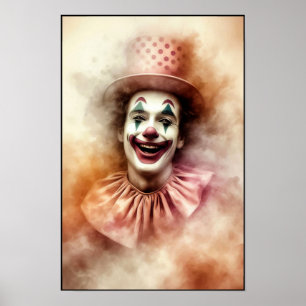 Happy Vintage Watercolor Clown With a Joyful Grin Poster