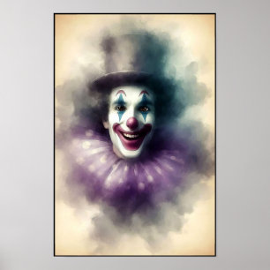 Happy Vintage Watercolor Clown With a Joyful Grin Poster
