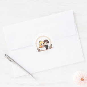 Happy Vintage Wedding Couple – Chibi Design Classic Round Sticker